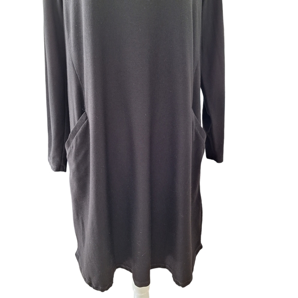 Eileen Fisher Solid Black Viscose Knit Round Neck Dress with Pockets Small S - Picture 6 of 10